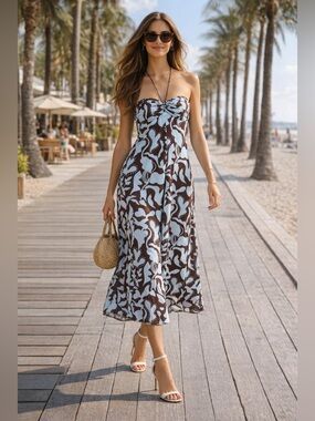 La Ligne Floral Halter Neck Silk Dress